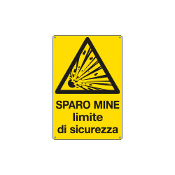 Cartello pericolo sparo mine limite sicurezza EN ISO 7010