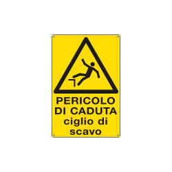 Cartello pericolodi caduta ciglio di scavo EN ISO 7010