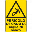 Cartello pericolodi caduta ciglio di scavo EN ISO 7010