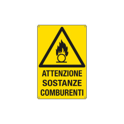 Cartello pericolo attenzione sostanze comburenti EN ISO 7010