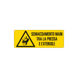Etichetta pericolo schiacciam. mani tra pressa e utensili EN ISO 7010