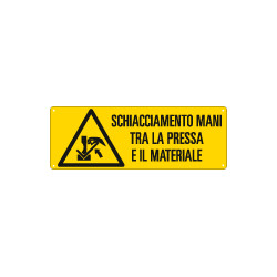 Etichetta pericolo schiacciamento mani pressa e materiali EN ISO 7010