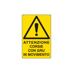 Cartello pericolo attenzione corsie con gru movimento EN ISO 7010