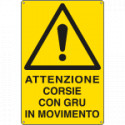 Cartello pericolo attenzione corsie con gru movimento EN ISO 7010