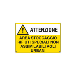 Cartello pericolo AREA STOCCAGGIO RIFIUTI SPECIALI EN ISO 7010