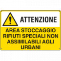 Cartello pericolo AREA STOCCAGGIO RIFIUTI SPECIALI EN ISO 7010
