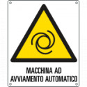 Cartello pericolo macchina avviam. automatico EN ISO 7010
