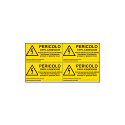 Foglio da 4 etichette autoadesive Pericolo doppia alimen. . EN ISO 7010