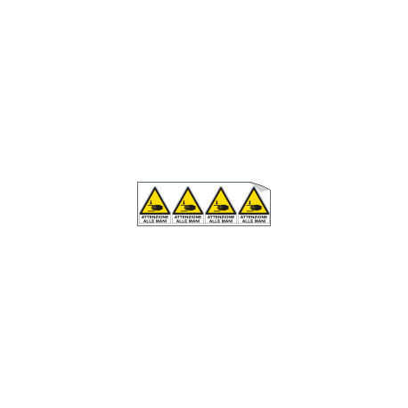 Foglio 4 etichette adesive attenzione mani EN ISO 7010