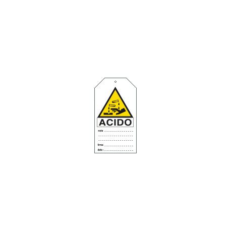 Cartellino plastica pericolo acido. . . EN ISO 7010