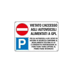 Cartello multisimbolo "Vietato l'accesso agli autoveicoli GPL"