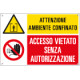 Etichetta multisimbolo "Spazio confinato. Vietati L'accessi"