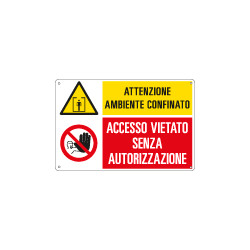 Etichetta multisimbolo "Spazio confinato. Vietati L'accessi"
