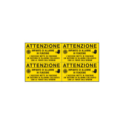 Foglio n. 4 etichette Impianto allarme in funzione