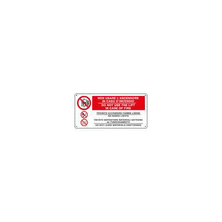 Cartello divieto in caso incendio. . 3simboli UNI ISO 7010