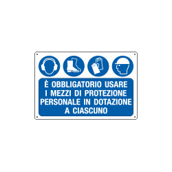 Cartello obbligo Usare cuffie, scarpe, guanti EN ISO 7010