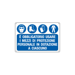 Cartello obbligo Usare maschere scarpe guanti EN ISO 7010