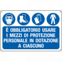 Cartello obbligo Usare maschere scarpe guanti EN ISO 7010