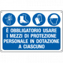 Cartello obbligo Usare imbracature scarpe guanti elmetti EN ISO 7010