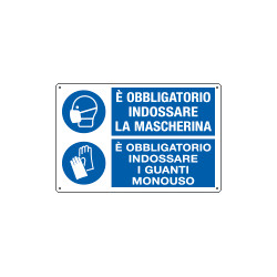 Cartello obbligo Indossare mascherina e guanti monouso EN ISO 7010