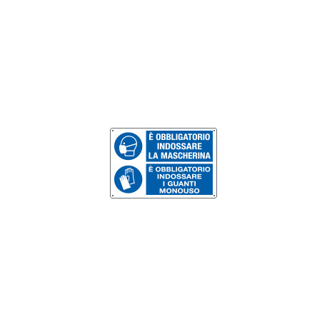 Cartello obbligo Indossare mascherina e guanti monouso EN ISO 7010
