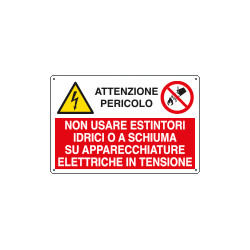 Cartello multisimbolo NON USARE ESTINTORI idrici. . . . EN ISO 7010