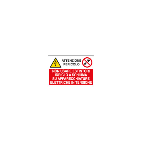 Cartello multisimbolo NON USARE ESTINTORI idrici. . . . EN ISO 7010