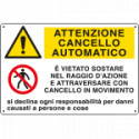 Cartello multisimbolo ATTENZIONE CANCELLO AUTOMATICO. . . EN ISO 7010