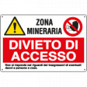 Cartello multisimbolo ZONA MINERARIA divieto di accesso . . . EN ISO 7010