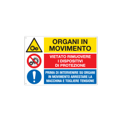 Cartello multisimbolo "attenzione organi in movimento"