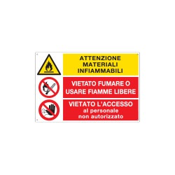 Cartello multisimbolo "attenzione materiale infiammabile "