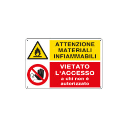 Cartello multisimbolo attenzione materiali infiammabili. . . EN ISO 7010
