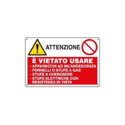 Cartello multisimbolo ATTENZIONE e' vietato usare appar. . . EN ISO 7010