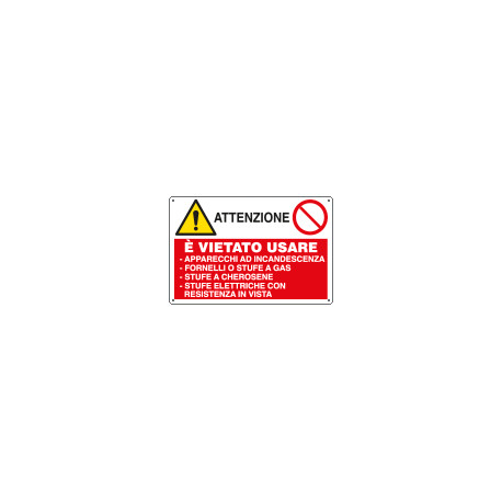 Cartello multisimbolo ATTENZIONE e' vietato usare appar. . . EN ISO 7010