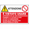 Cartello multisimbolo ATTENZIONE e' vietato usare appar. . . EN ISO 7010