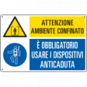Cartello multisimbolo ambiente confinato usare anticaduta EN ISO 7010