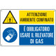Cartello multisimbolo ambiente confinato usare rilevatore gas ISO 7010