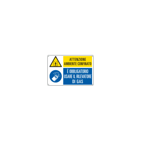 Cartello multisimbolo ambiente confinato usare rilevatore gas ISO 7010