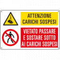 Cartello multisimbolo ATTENZIONE CARICHI SOSPESI . . . EN ISO 7010