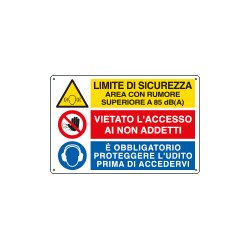 Cartello multisimbolo LIMITE DI SICUREZZA area con rumore EN ISO 7010