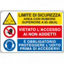 Cartello multisimbolo LIMITE DI SICUREZZA area con rumore EN ISO 7010