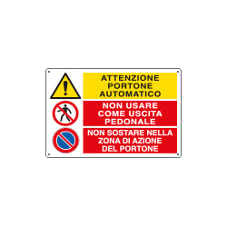 Cartello multisimbolo ATTENZIONE PORTONE AUTOMATICO . . . EN ISO 7010
