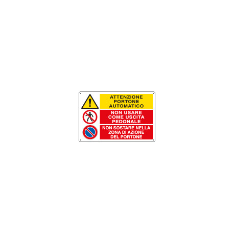 Cartello multisimbolo ATTENZIONE PORTONE AUTOMATICO . . . EN ISO 7010