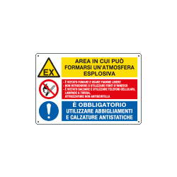 Cartello multisimbolo "area in cui puo' formarsi atmosfera esplosiva"
