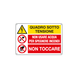 Cartello multisimbolo Impianto elettrico sotto tensione"