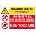 Cartello multisimbolo Impianto elettrico sotto tensione"