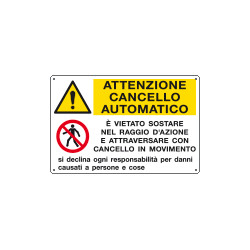 Cartello multisimbolo ATTENZIONE CANCELLO AUTOMATICO e' vietato . . . . .