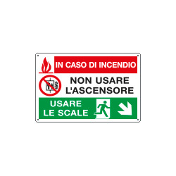 Cartello multisimbolo NON USARE ASCENSORE discesa destra EN ISO 7010