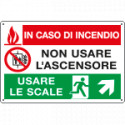Cartello multisimbolo NON USARE ASCENSORE salita destra EN ISO 7010