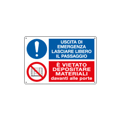 Cartello multisimbolo uscita emergenza lasciare libero. . . EN ISO 7010